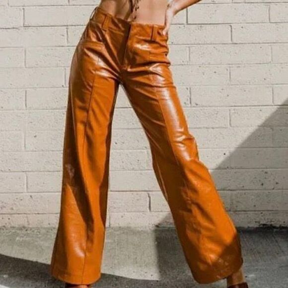 Free People NWT Faux Patent Leather Twin Flame Pants Size 12 - Picture 2 of 10